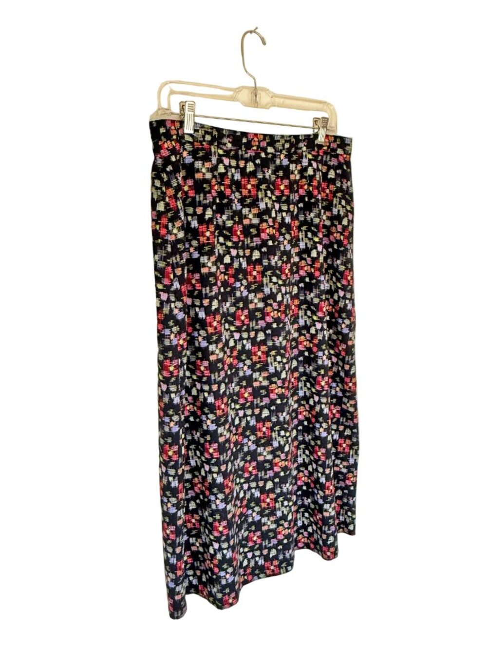 Vintage 90s Black and Colorful Patterned Midi Skirt, Size Large